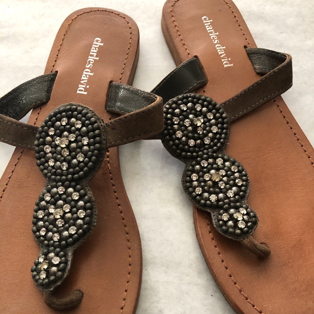 Charles David beaded embellished slip on sandals